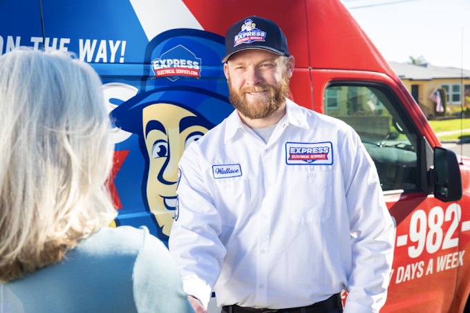 Express Electrical employee greeting a customer in Los Angeles